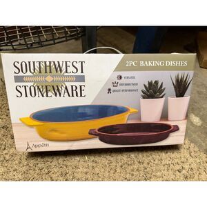 New Appétit Southwest Stoneware 2-Piece Oval Baking Dishes Set NIB